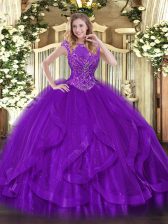 Simple Sleeveless Beading and Ruffles Zipper Sweet 16 Dress