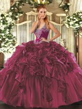 Organza Sleeveless Floor Length Ball Gown Prom Dress and Beading and Ruffles