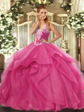  Sleeveless Beading and Ruffles Lace Up 15 Quinceanera Dress