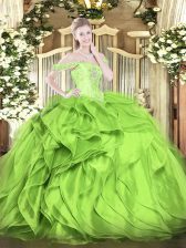  Ball Gowns Off The Shoulder Sleeveless Organza Floor Length Lace Up Beading and Ruffles Sweet 16 Quinceanera Dress