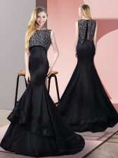 Superior Beading Prom Dress Black Zipper Sleeveless Floor Length Sweep Train