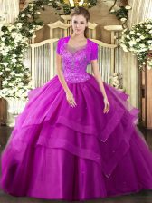 Pretty Floor Length Ball Gowns Sleeveless Fuchsia Sweet 16 Dress Clasp Handle