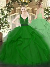 Colorful Tulle Sleeveless Floor Length Quinceanera Dress and Beading and Ruffles