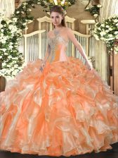  Orange Sleeveless Beading and Ruffles Floor Length Sweet 16 Quinceanera Dress