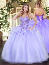 Charming Organza Sweetheart Sleeveless Lace Up Appliques Quinceanera Gowns in Lavender