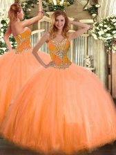 Admirable Orange Sleeveless Tulle Lace Up Vestidos de Quinceanera for Sweet 16 and Quinceanera