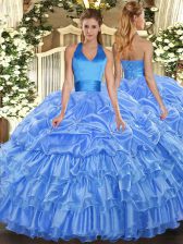  Baby Blue Sleeveless Floor Length Ruffled Layers and Pick Ups Lace Up Quinceanera Dresses