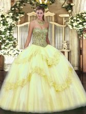  Floor Length Light Yellow Vestidos de Quinceanera Sweetheart Sleeveless Lace Up