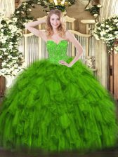 Superior Green Ball Gowns Sweetheart Sleeveless Organza Floor Length Lace Up Beading and Ruffles Sweet 16 Dresses