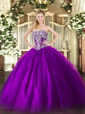Admirable Tulle Sleeveless Floor Length Sweet 16 Dresses and Beading