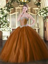  Beading Vestidos de Quinceanera Rust Red Lace Up Sleeveless Floor Length
