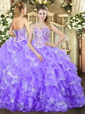 Simple Lavender Sweetheart Lace Up Beading and Ruffled Layers Sweet 16 Dresses Sleeveless
