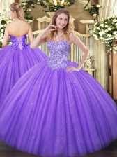 Lavender Sweetheart Neckline Appliques Quinceanera Gown Sleeveless Lace Up