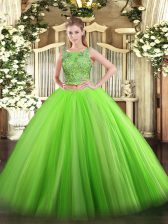  Sleeveless Floor Length Beading Lace Up Quinceanera Dresses with 