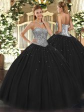 Dramatic Black Lace Up Sweetheart Beading Sweet 16 Quinceanera Dress Tulle Sleeveless