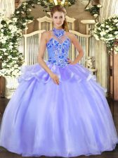 Eye-catching Lavender Sleeveless Embroidery Floor Length Quinceanera Gown