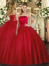 Top Selling Sleeveless Floor Length Ruching Lace Up Quinceanera Gowns with Red