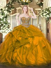 Superior Orange Sweet 16 Dress Military Ball and Sweet 16 and Quinceanera with Beading and Ruffles Sweetheart Sleeveless Lace Up