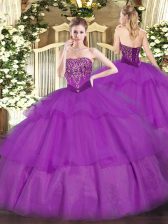 Artistic Purple Sleeveless Beading and Ruffled Layers Floor Length Quinceanera Dress