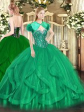  Tulle Sweetheart Sleeveless Lace Up Beading and Ruffles Quinceanera Dresses in Turquoise