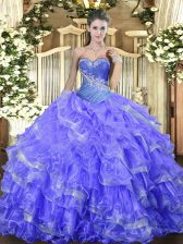  Blue Sleeveless Organza Lace Up Quinceanera Dresses for Military Ball and Sweet 16 and Quinceanera