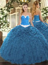Wonderful Sleeveless Lace Up Floor Length Appliques and Ruffles Quinceanera Dresses