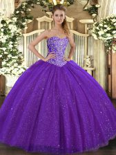 Great Sleeveless Lace Up Floor Length Beading 15th Birthday Dress