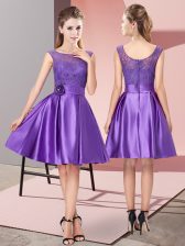  Bateau Sleeveless Zipper Purple Satin