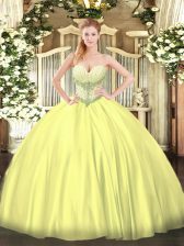  Beading Vestidos de Quinceanera Yellow Lace Up Sleeveless Floor Length