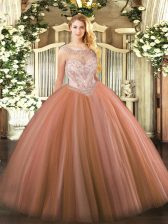 Flare Rust Red Sleeveless Tulle Zipper 15 Quinceanera Dress for Sweet 16 and Quinceanera