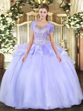 Charming Lavender Scoop Clasp Handle Beading and Ruffles 15 Quinceanera Dress Sleeveless