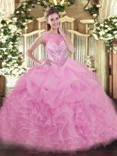 Fabulous Floor Length Lilac Quince Ball Gowns Scoop Sleeveless Lace Up