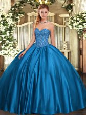 Perfect Blue Sweetheart Neckline Beading Quinceanera Dress Sleeveless Lace Up