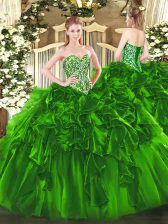  Sleeveless Lace Up Floor Length Beading and Ruffles Sweet 16 Dresses