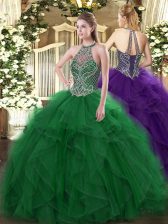  Sleeveless Beading and Ruffles Lace Up Sweet 16 Dress