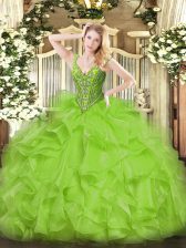Custom Fit Floor Length 15 Quinceanera Dress Organza Sleeveless Beading and Ruffles