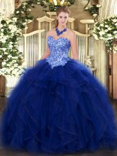 Enchanting Organza Sweetheart Sleeveless Lace Up Appliques and Ruffles Quinceanera Gowns in Blue