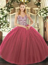 Shining Fuchsia Sleeveless Tulle Lace Up Quinceanera Gown for Sweet 16 and Quinceanera