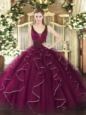 High Quality Ball Gowns Quinceanera Dresses Fuchsia Straps Tulle Sleeveless Floor Length Zipper