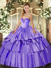 Sweet Lavender Lace Up Quinceanera Dress Beading and Ruffled Layers Sleeveless Floor Length
