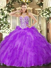  Lavender Tulle Lace Up Sweet 16 Quinceanera Dress Sleeveless Floor Length Beading and Ruffles