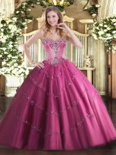 Inexpensive Ball Gowns Quinceanera Dresses Fuchsia Sweetheart Tulle Sleeveless Floor Length Lace Up