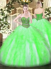 Ideal Beading and Ruffles Quinceanera Dresses Lace Up Sleeveless Floor Length