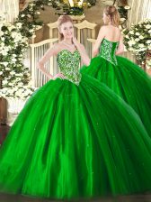 Charming Sleeveless Floor Length Beading Lace Up 15th Birthday Dress with Green