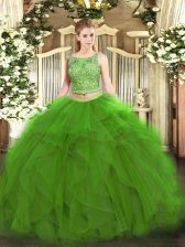 On Sale Scoop Sleeveless Lace Up Quinceanera Gown Green Tulle