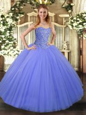 Shining Floor Length Ball Gowns Sleeveless Blue 15 Quinceanera Dress Lace Up