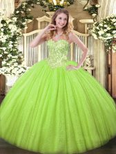 Exceptional Sweetheart Sleeveless Lace Up Quince Ball Gowns Yellow Green Tulle and Sequined