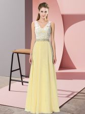 Enchanting Light Yellow Sleeveless Chiffon and Lace Backless Homecoming Dress for Prom and Party