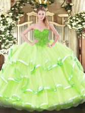  Yellow Green Sleeveless Lace Floor Length Quinceanera Dresses