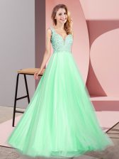 Fine Tulle Sleeveless Floor Length Prom Evening Gown and Lace